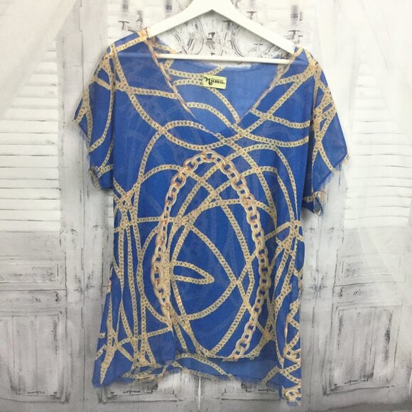 Show Me Your MuMu Tops - Show Me Your MuMu Blue Gold Chains Sheer Top M/L